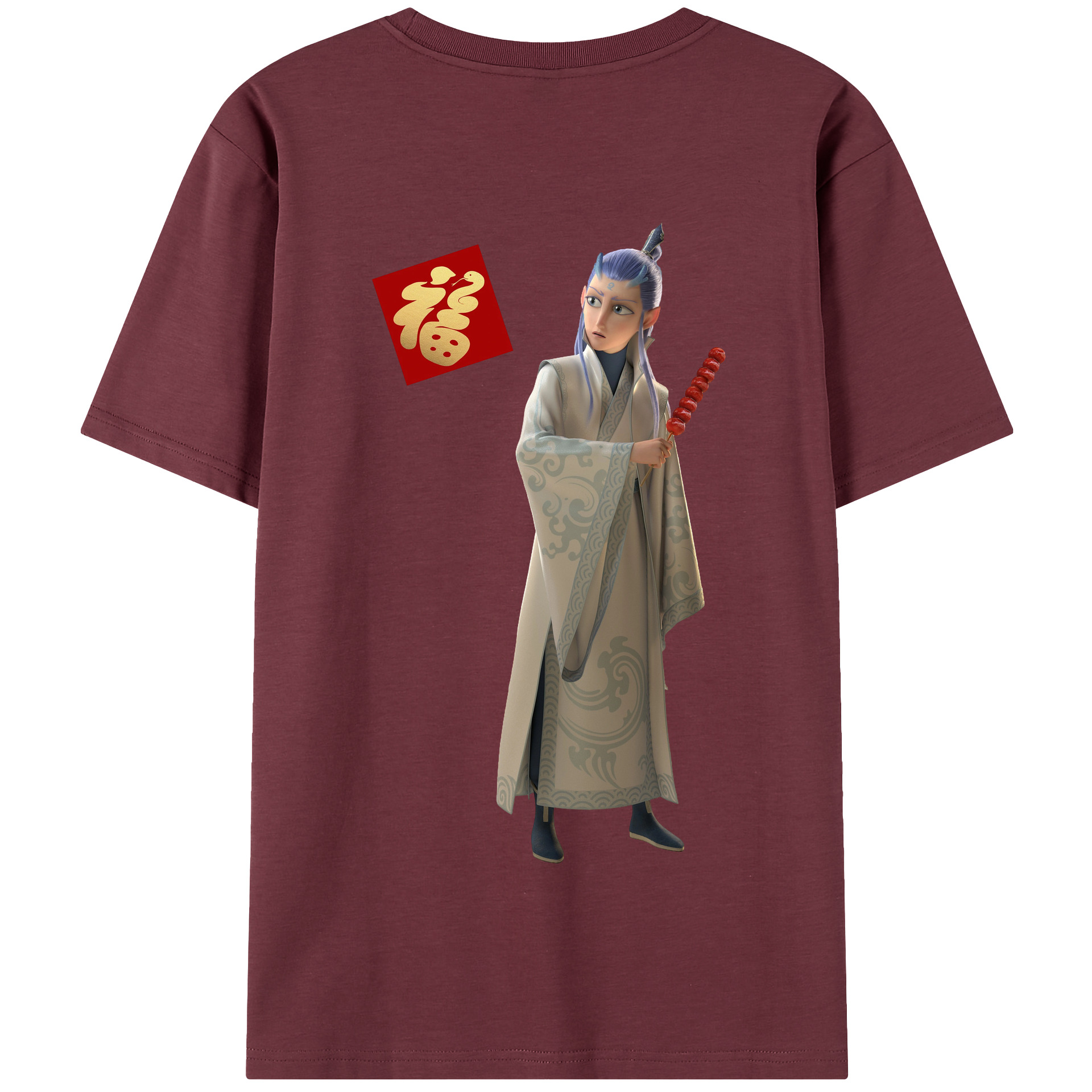 （画像用） Ne Zha 2 ナタ 魔童の大暴れ 綿100％半袖Tシャツ（背面プリント）